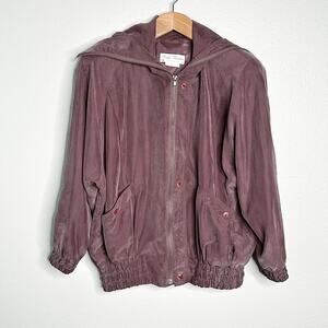 Vintage‎ Balla Valentina 100% Silk Dusty Purple Bomber Jacket women’s size M/L